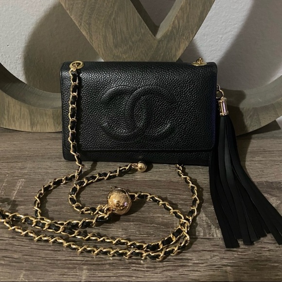 ⚜️🖤Chanel Wallet on a Pearl Crush Style Adjustable Crossbody Chain BumBag WOC - Picture 1 of 13